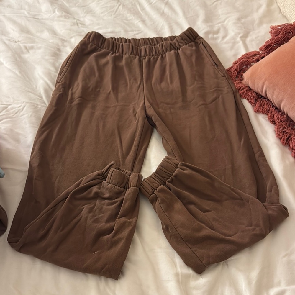 Brandy Melville Brown Track Pants with Elastic Waistband